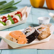 Scaletta in legno di abete biologico servizio da un uso - sostenibile e biodegradabile - scodella per snack per finger food - curryworst, patatine, sushi - scodella per servire piatti caldi e freddi - 100 pezzi
