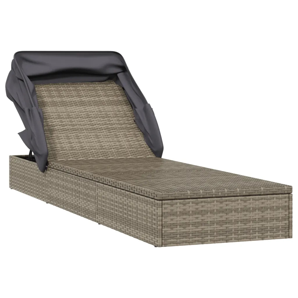 Lettino con Tetto Pieghevole Grigio 213x63x97 cm Polyrattan 319639