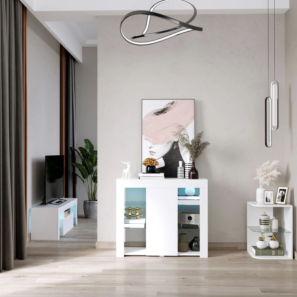 Mobile Buffet con Luci LED ¨C Xylo ¨C Bianco Lucido con Telecomando 97x35x83 cm