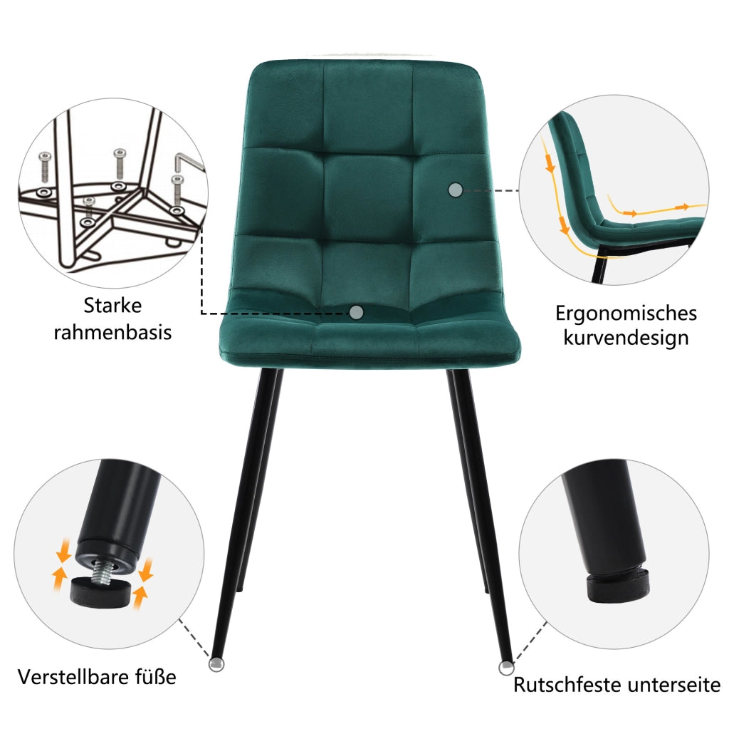 Set tavolo da pranzo rettangolare con 4 sedie verdi in velluto