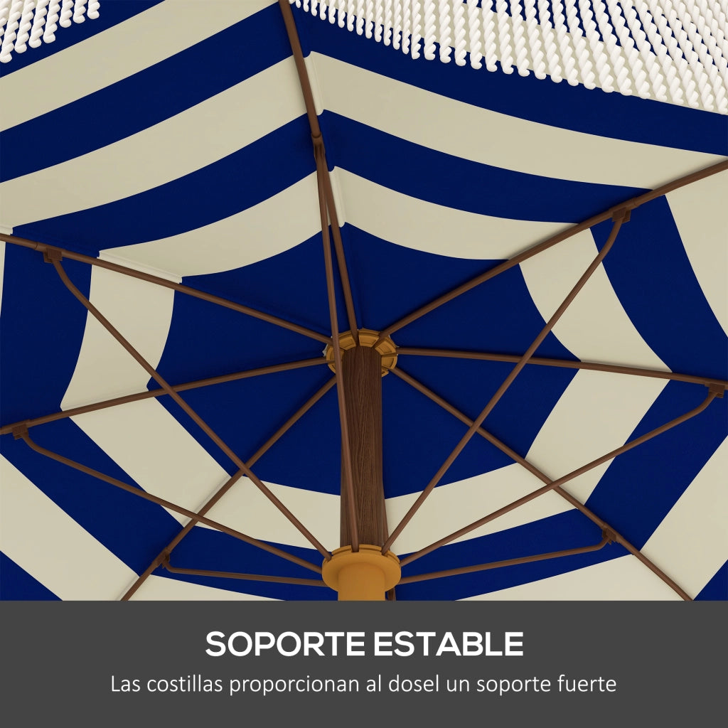 Ombrellone da spiaggia con frange ¨C zephmum ¨C blu e bianco 190x210 cm