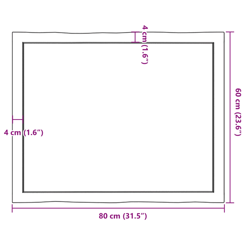 Piano Tavolo Marrone Scuro 80x60x(2-4)cm in Rovere Non Trattato 364011