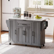 Isola da cucina mobile 120x45 cm con piano estraibile, cassetti nascosti, ripiani regolabili e 2 colli