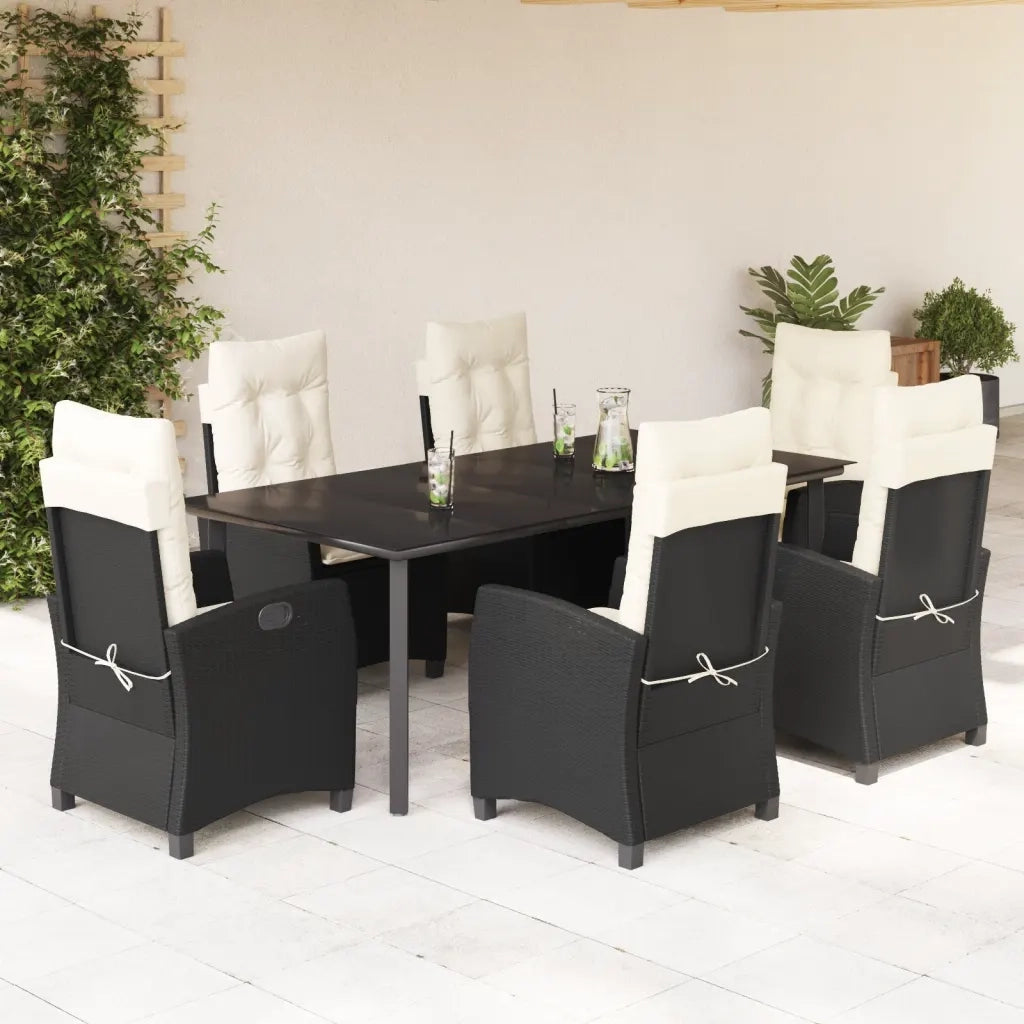 Set da Pranzo da Giardino 7 pz Nero con Cuscini in Polyrattan 3212739