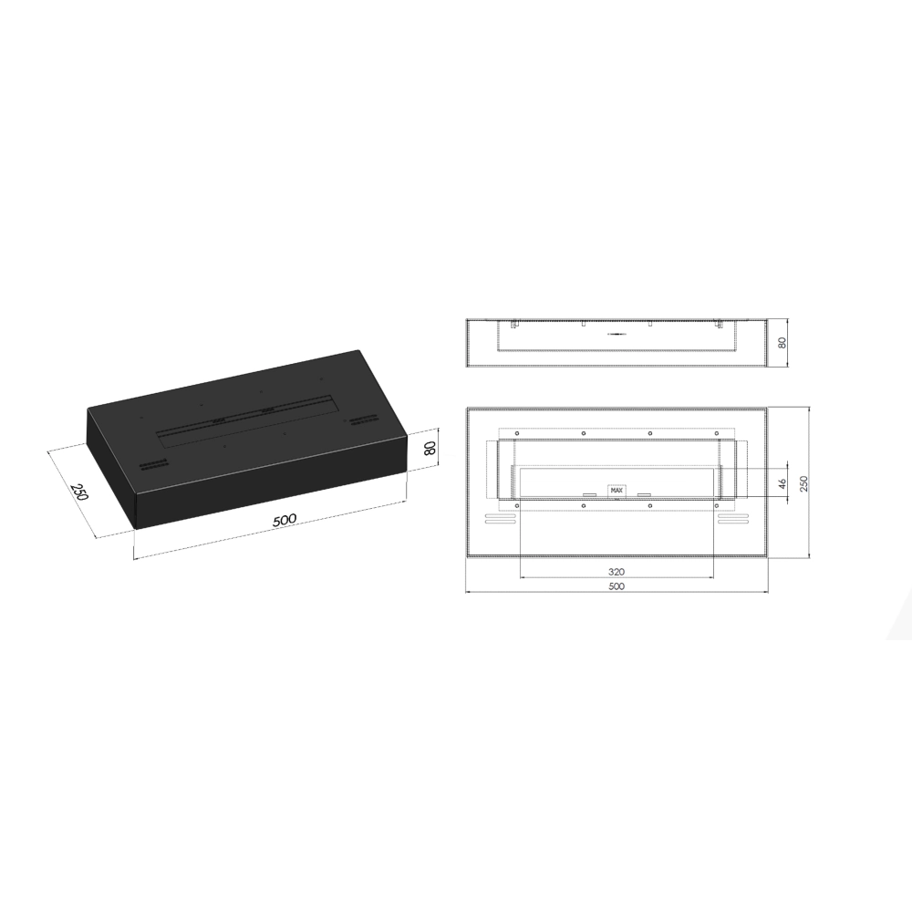 Bruciatore a bioetanolo inserto da appoggio nero opaco in inox 50cm