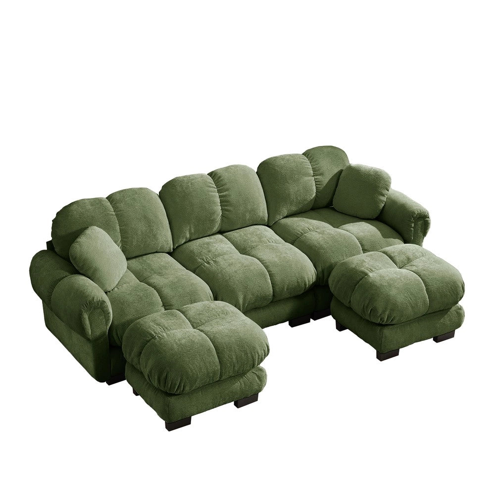 Divano 3 posti verde ¨C Minimal ¨C tessuto trapuntato con cuscini e poggiapiedi