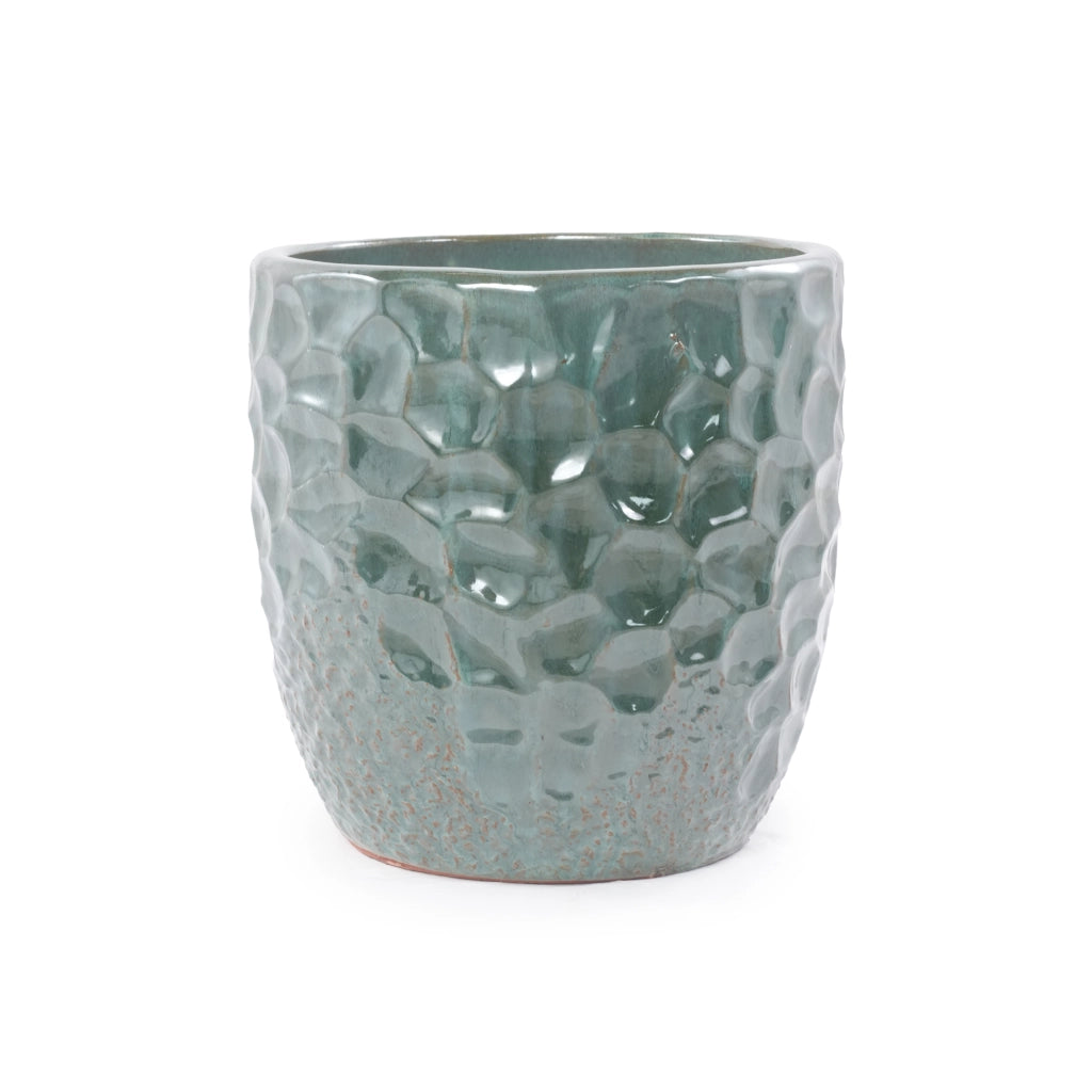 Vaso in ceramica verde scuro Ø30 cm, finitura lucida, fori di drenaggio, resistente al gelo