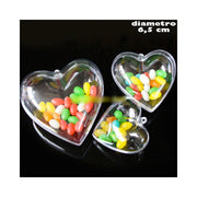 Trade Shop - Set 3 Cuori Trasparenti Apribili Da Riempire Decorazione Natale 6,5 Cm -