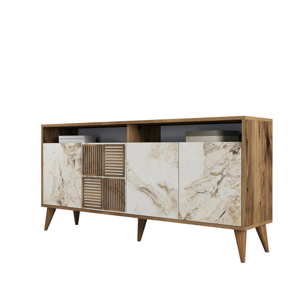 Console in legno "Milano" - 35 x 160 x 78 cm - Noyer, Marbre Blanc