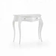 Consolle in legno Shabby chic bianco opaco mod Mary con pomelli argento anticato