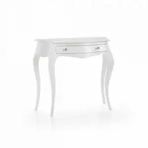 Consolle in legno Shabby chic bianco opaco mod Mary con pomelli argento anticato