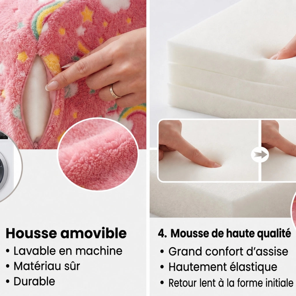 Poltrona per bambini in tessuto con braccioli, fodera sfoderabile e motivo luminoso, leggera, in schiuma rosa