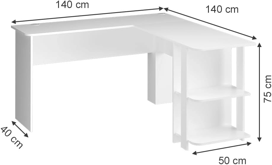 Scrivania angolare Nikita, Bianco, 140 x 140 cm, con vani a giorno per possibilità di appoggio flessibili