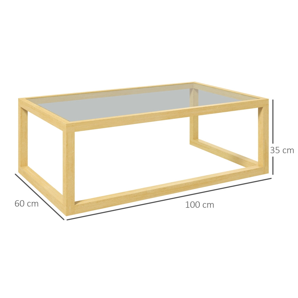 Tavolino da salotto rettangolare con piano in vetro temperato e gambe in legno ¨C Zephmum ¨C 100x60x35 cm