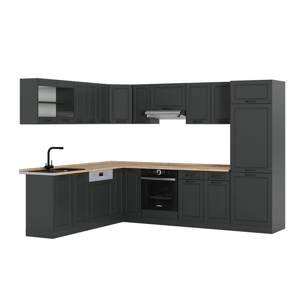 Cucina angolare completa R-Line Antracite rustico/Antracite 287 x 60 cm, PL Rovere Vicco