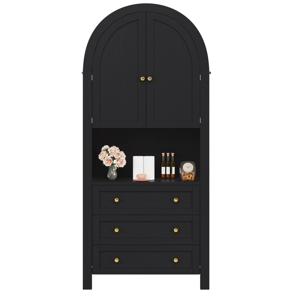 Armadio ad arco alto con cassetti e ante - Zephmum - Nero, per cucina e soggiorno