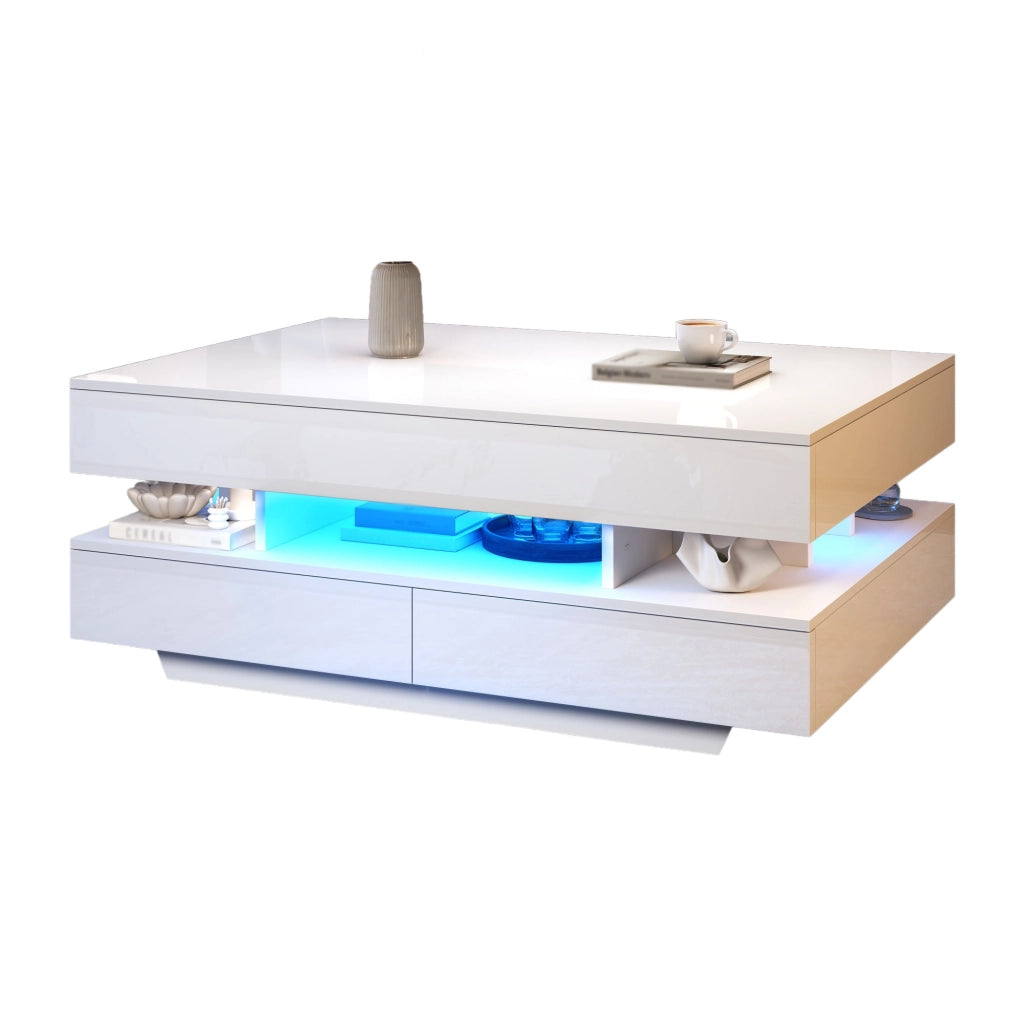 Tavolino da Salotto Sollevabile con LED e Vano Contenitore ¨C MINIMAL ¨C Lucido 100x50x45cm