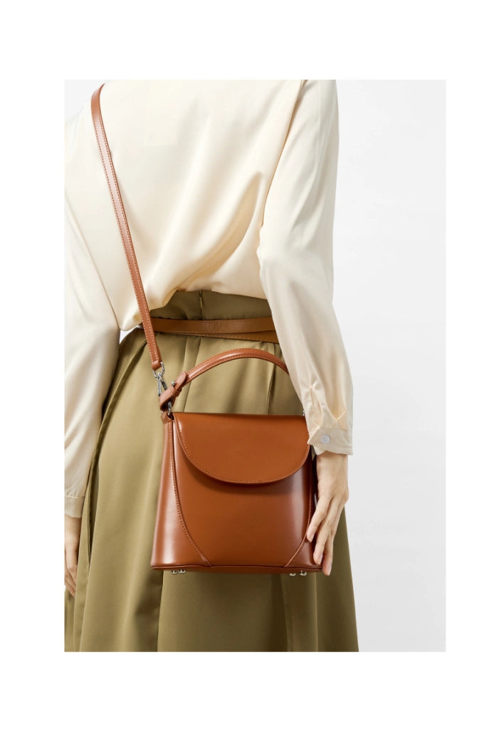 Borsa a tracolla da donna in vera pelle, mini borsa marrone