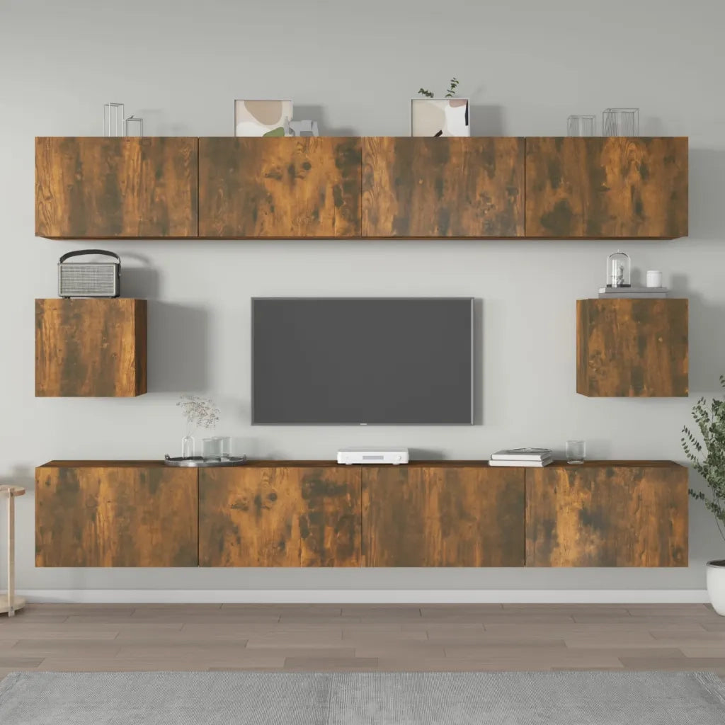 Set di Mobili Porta TV 6 pz Rovere Fumo in Legno Multistrato cod mxl 10166