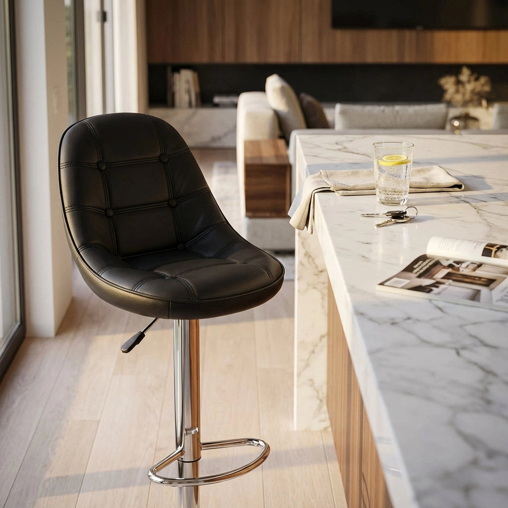 Sgabello Moderno per Sala da Pranzo in Ecopelle Metallo cm 59x55x116 - SHAW