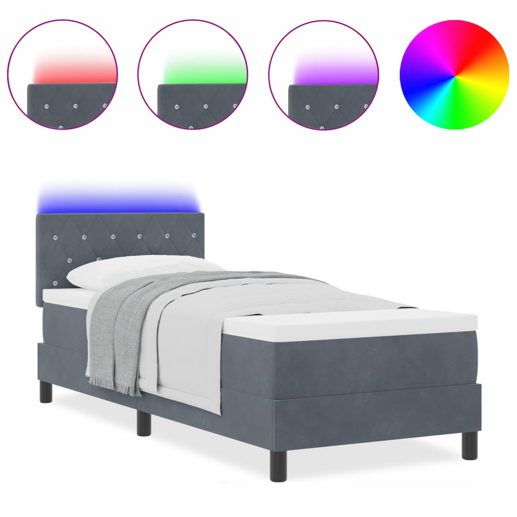 Letto Box Spring con Materasso e LED Grigio Scuro 80x200 cm Velluto