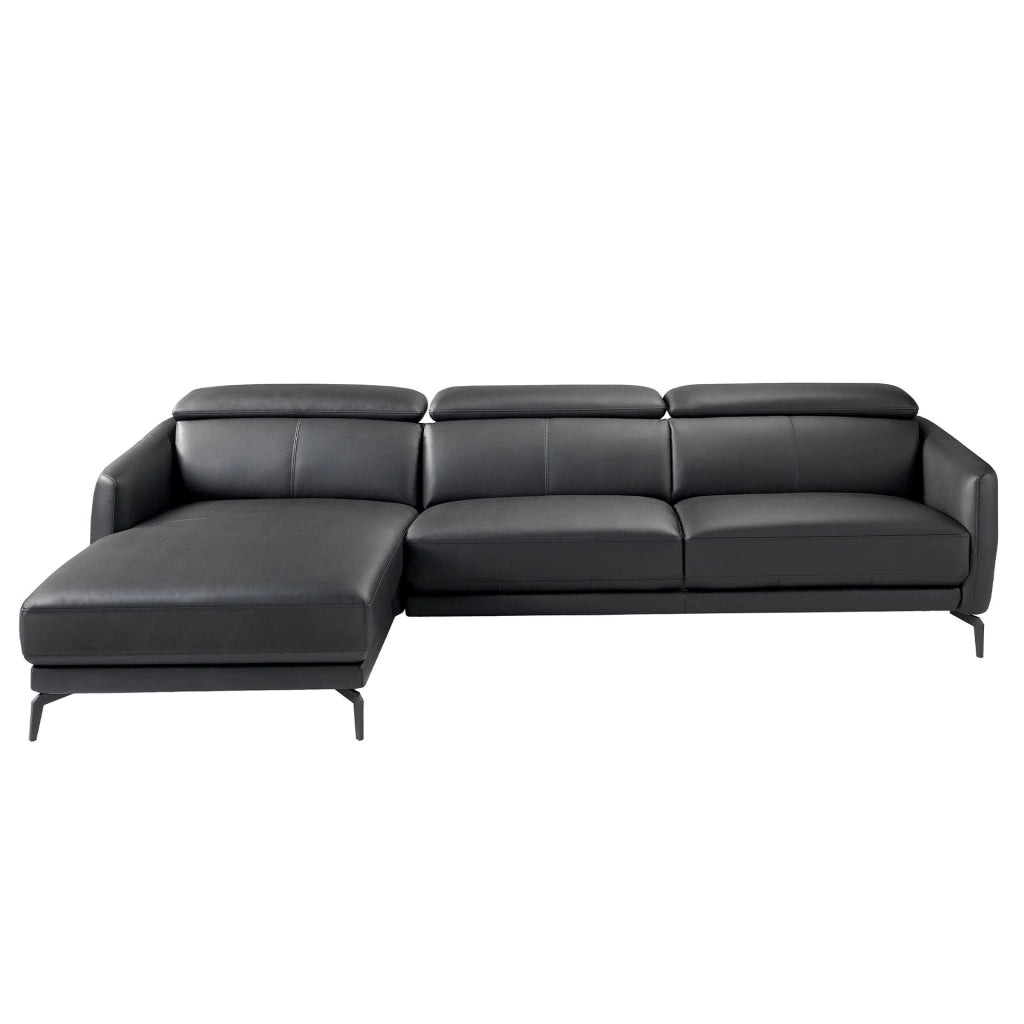 Divano chaise longue sinistro in pelle nera