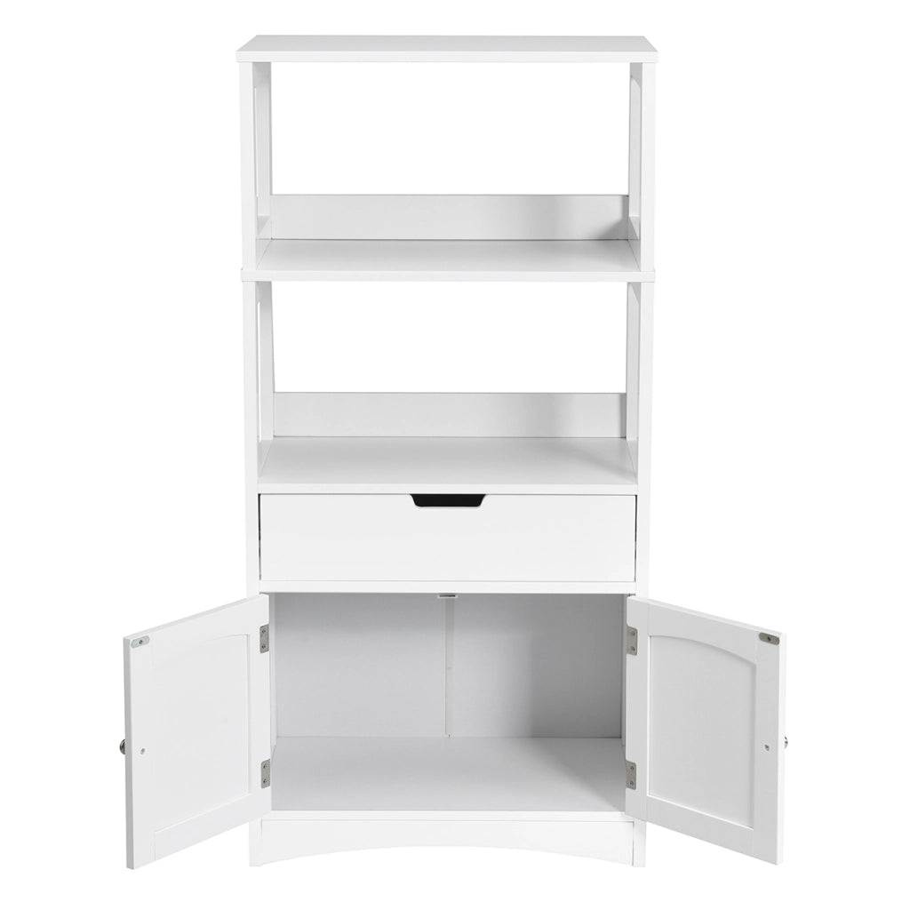 Armadietto in legno da cucina con cassetto e mensola, Armadio con 2 ante multiuso per cucina e soggiono Bianco-Scaffali e librerie