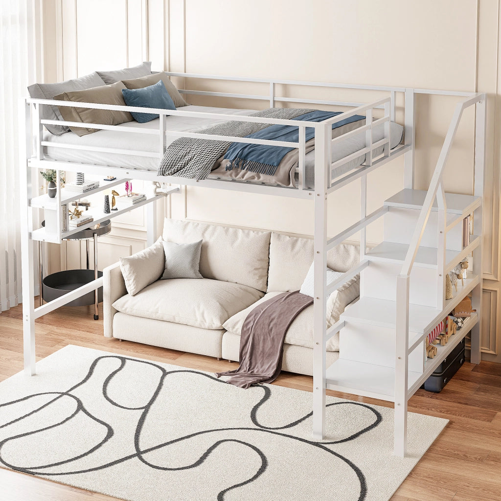 Letto a castello bianco con funzione contenitiva in metallo 140x200 cm