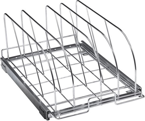 Rack di Cottura Estensibile con Supporto Inferiore per Organizzare Piatte e Piani di Cottura - 125 cm - Supporto per Piatti e Piani di Cottura in Acciaio - Organizzatore per Cucina e Armadio