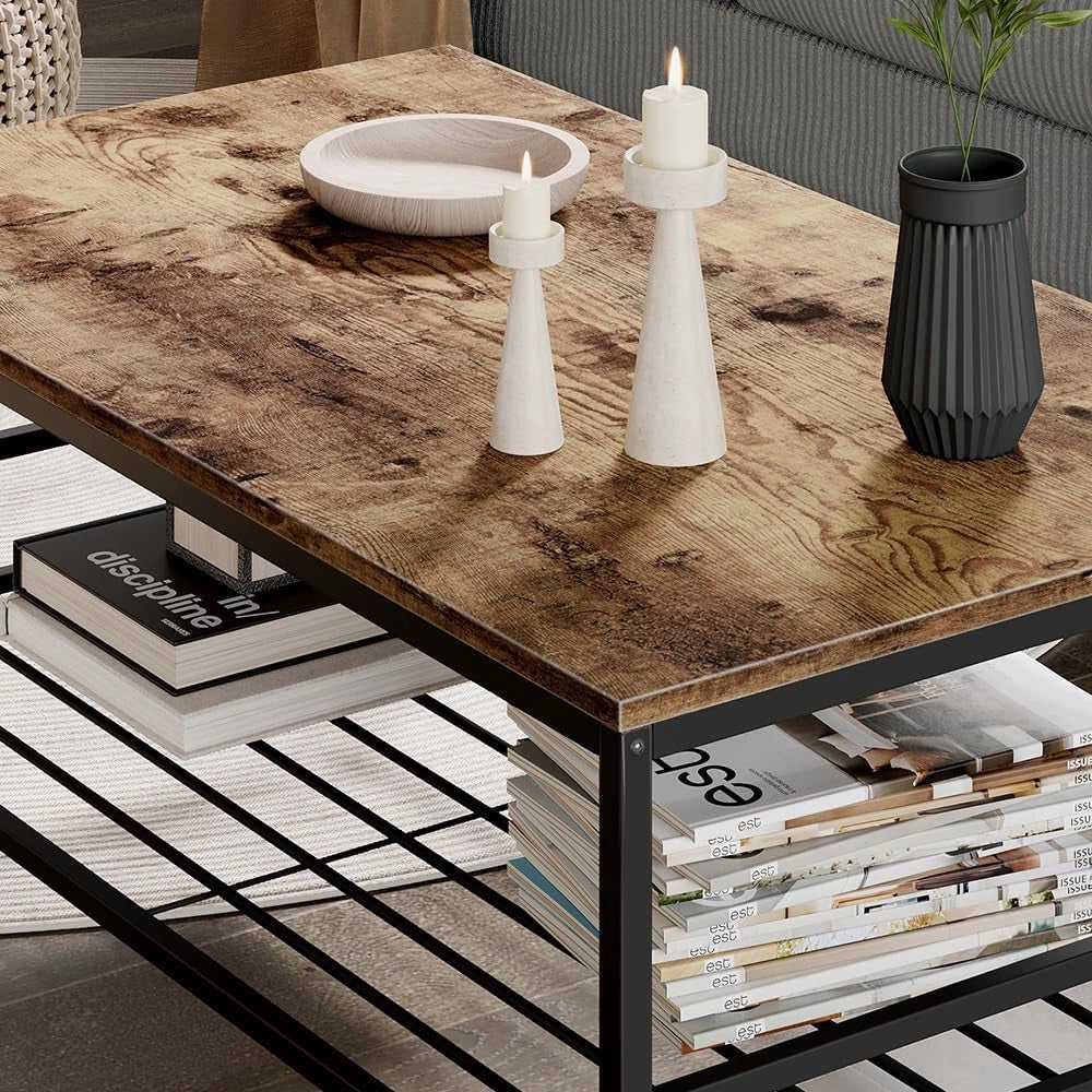 Tavolino da salotto Fyrk, Rovere Goldkraft/nero, 106 x 60 cm con ripiano, adatto per riporre riviste e telecomandi