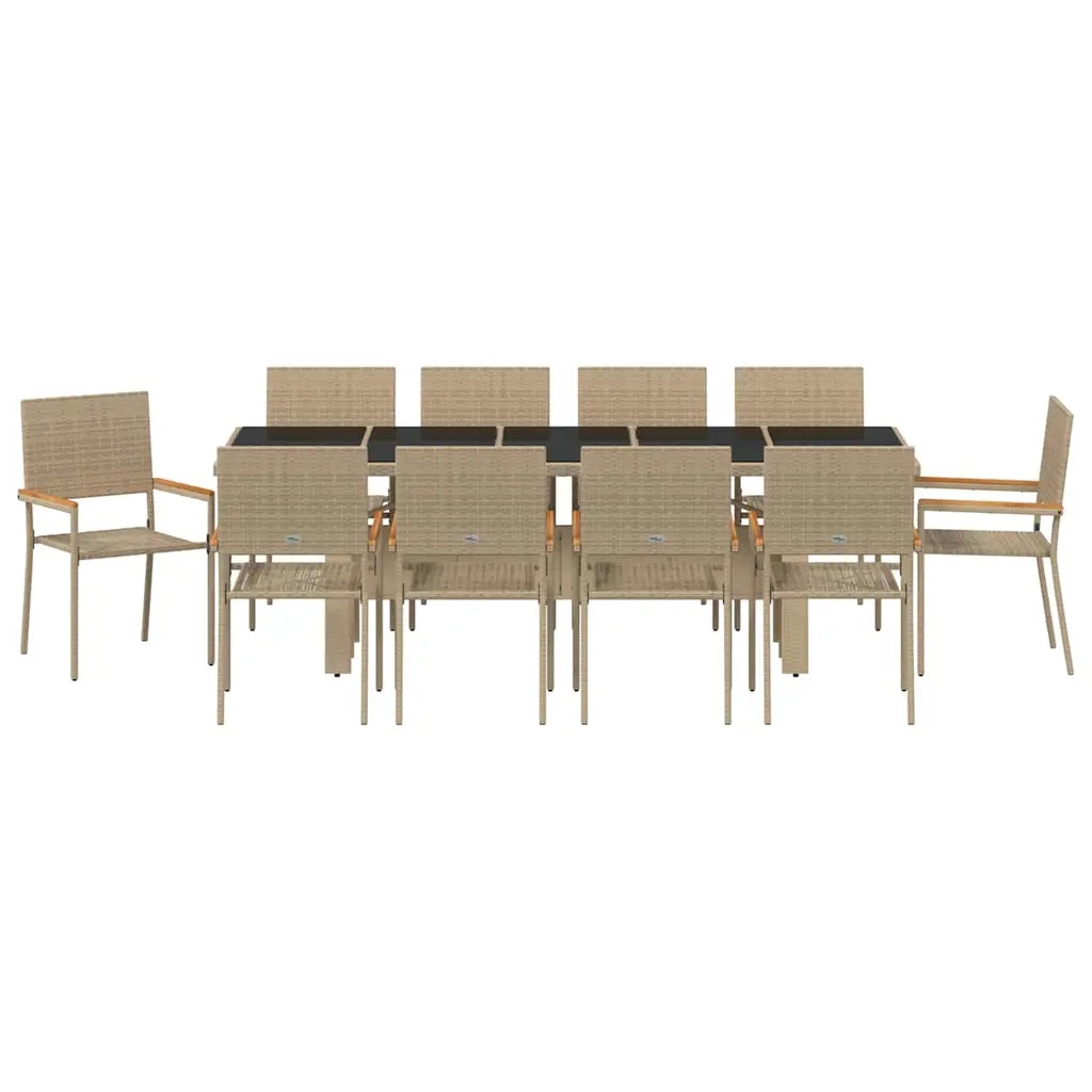 Set da Pranzo per Giardino 11 pcs Beige polyrattan