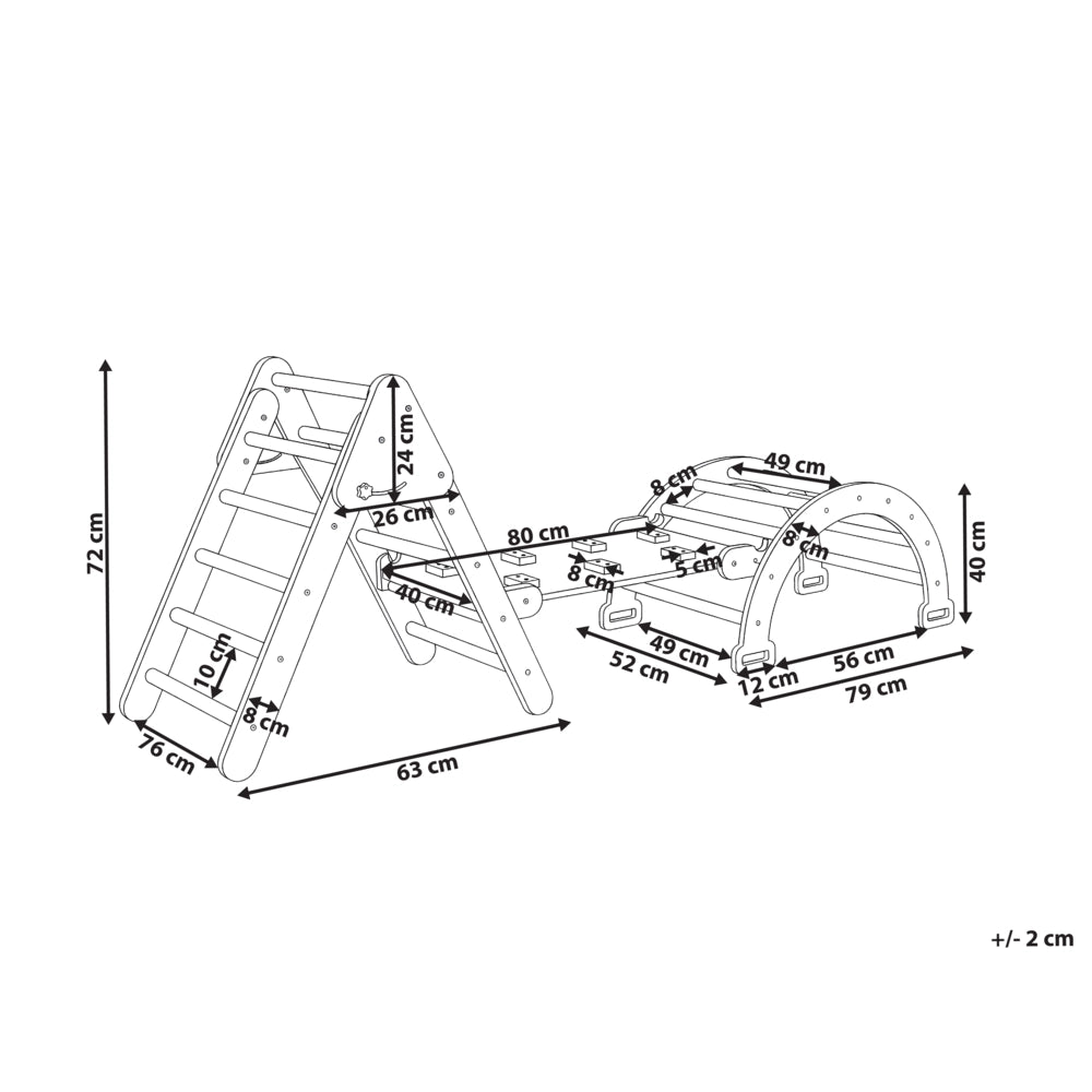Set triangolo Pikler 3 in 1 in legno di pino marrone chiaro con arco da arrampicata e rampa per cameretta
