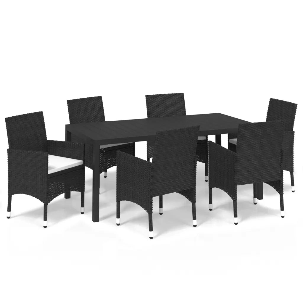Set da Pranzo per Giardino 7 pz con Cuscini Polyrattan Nero 3095013