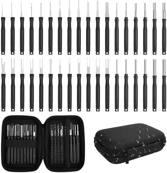 Set di attrezzi per la rimozione di connettori auto, kit di rimozione di connettori auto, set di strumenti per la rimozione di connettori auto, set di strumenti per la rimozione di klemme con scatola per la maggior parte dei connettori (nero)