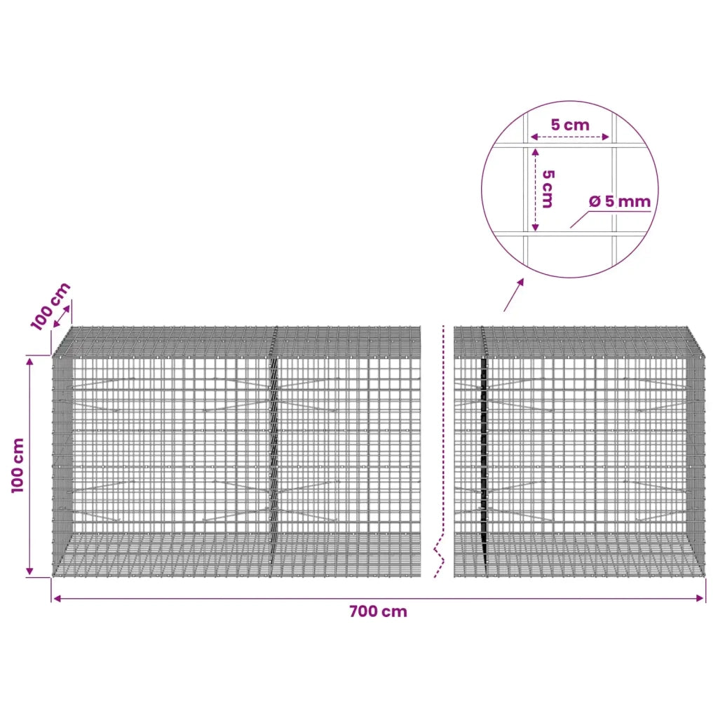Gabione con filo da 5 mm e rete da 5x5 cm 700x100x100 cm 3464360