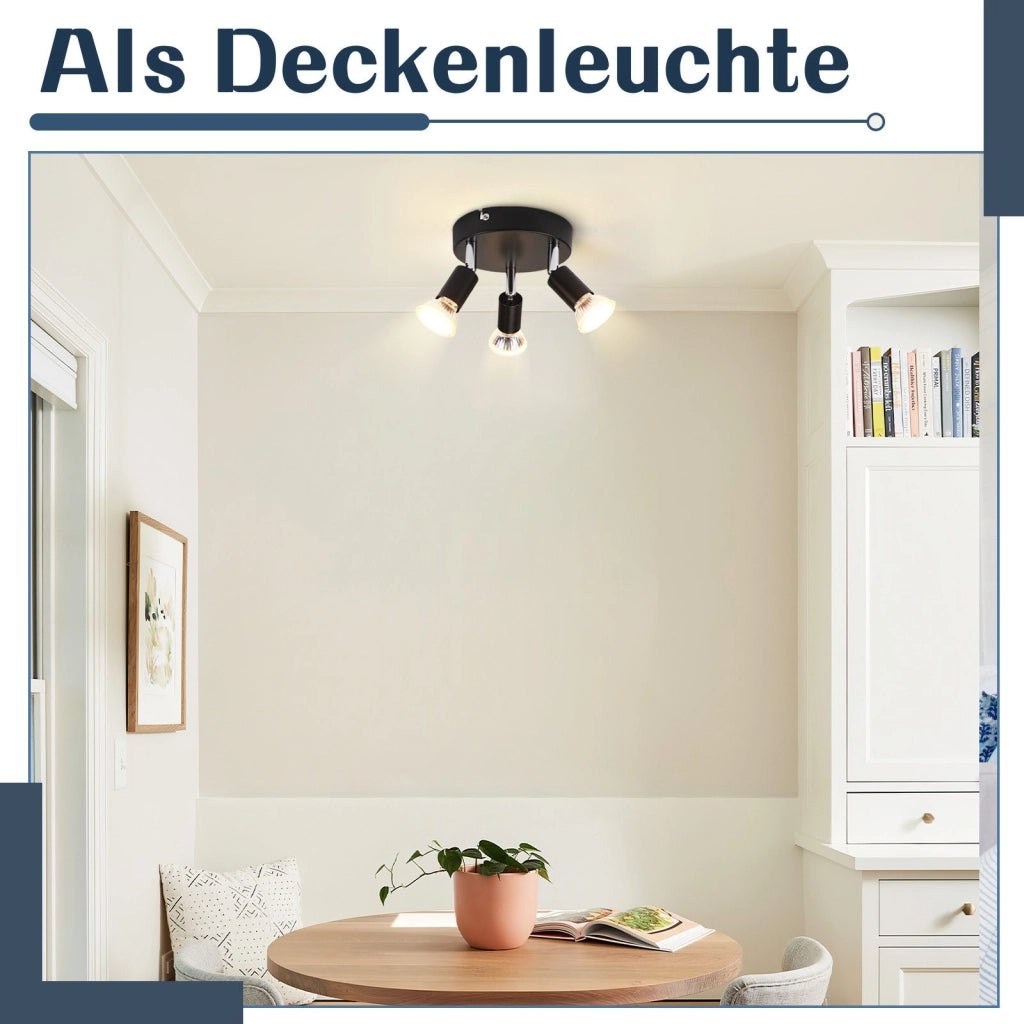 ZMH Faretto da soffitto neri 3 luci GU10 moderni rotondi orientabili 350° per cucina corridoio soggiorno senza lampadina
