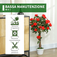 Set 2 Piante Artificiali Camelie con 21 Fiori per Interni con Vaso in PE Arancione