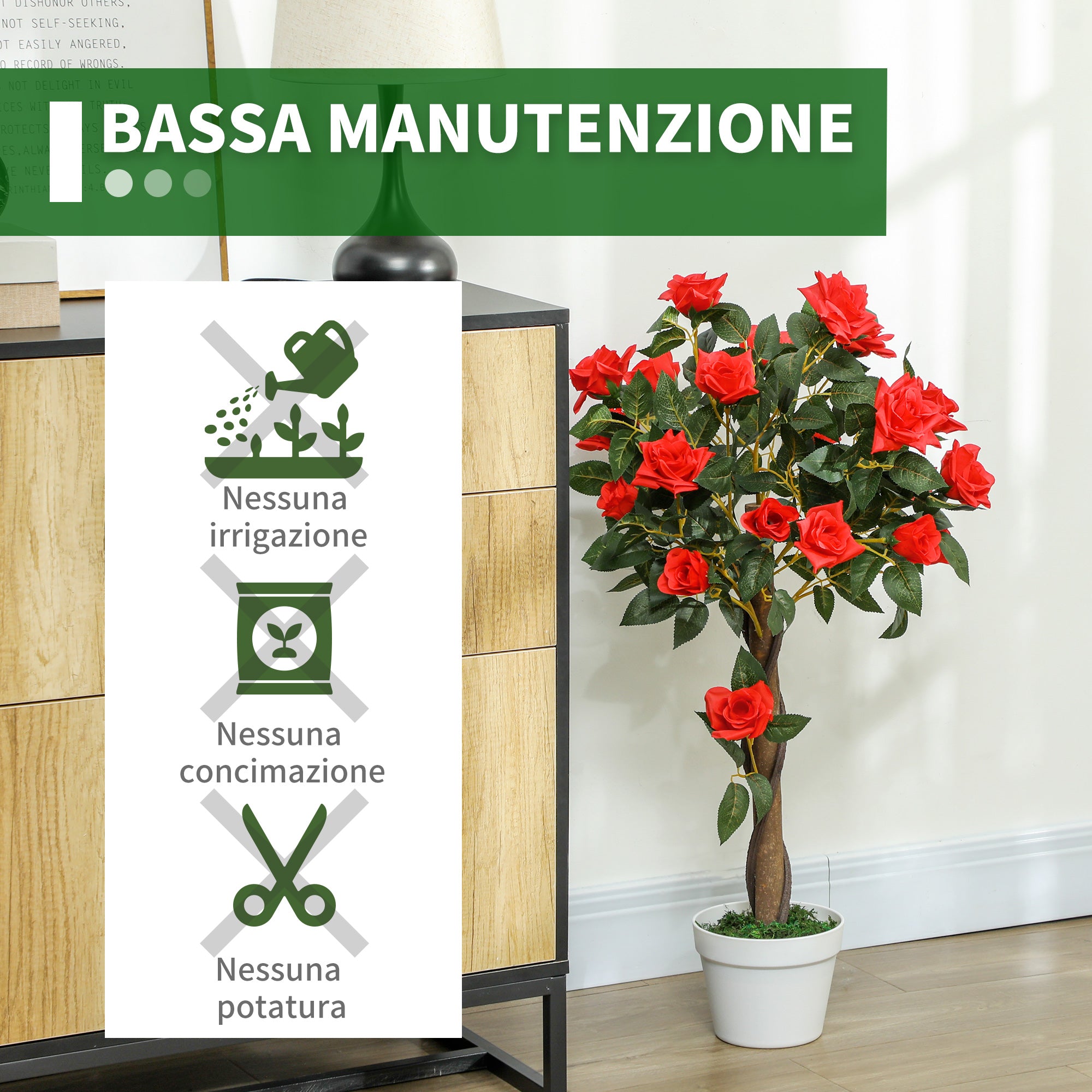 Set 2 Piante Artificiali Camelie con 21 Fiori per Interni con Vaso in PE Arancione