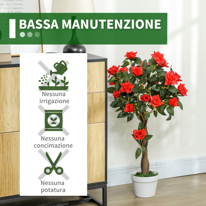 Set 2 Piante Artificiali Camelie con 21 Fiori per Interni con Vaso in PE Arancione