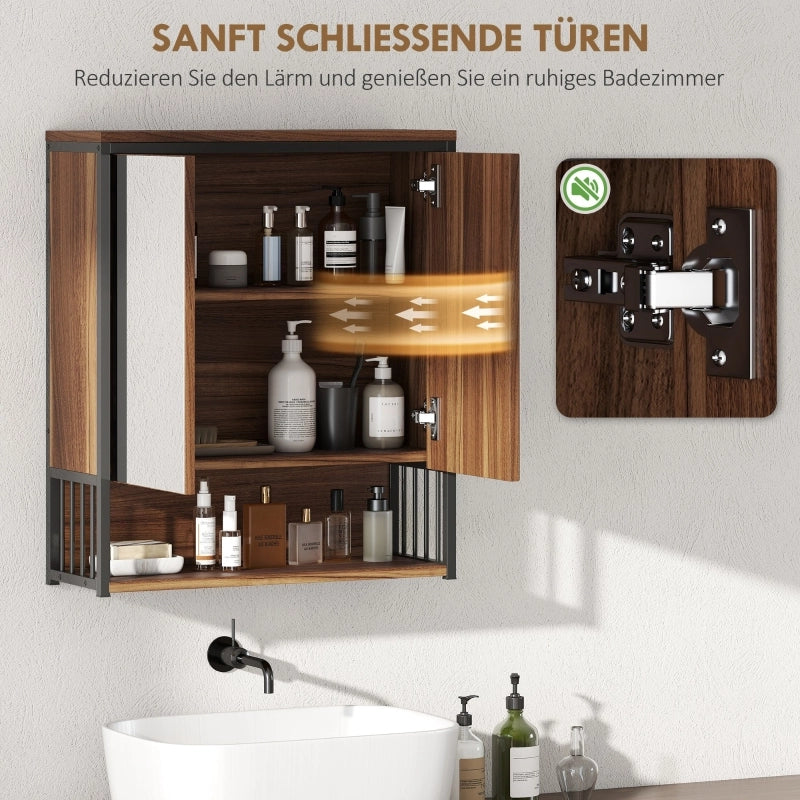 Mobiletto da bagno a specchio da parete, mobiletto da bagno in MDF e truciolato, marrone