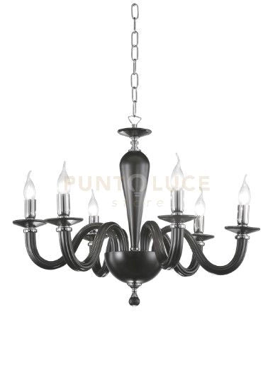 LAMPADARIO RAVEL 8 LUCI ATTACCO E14 NERO E CROMO D.82CM