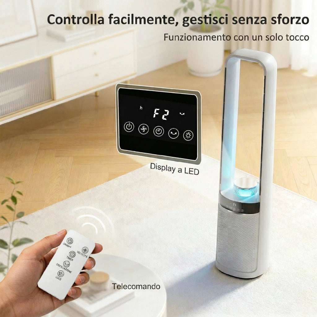 Ventilatore Torre Senza Pale. Silenzioso 36dB. 94 cm. Bianco. Camera da Letto