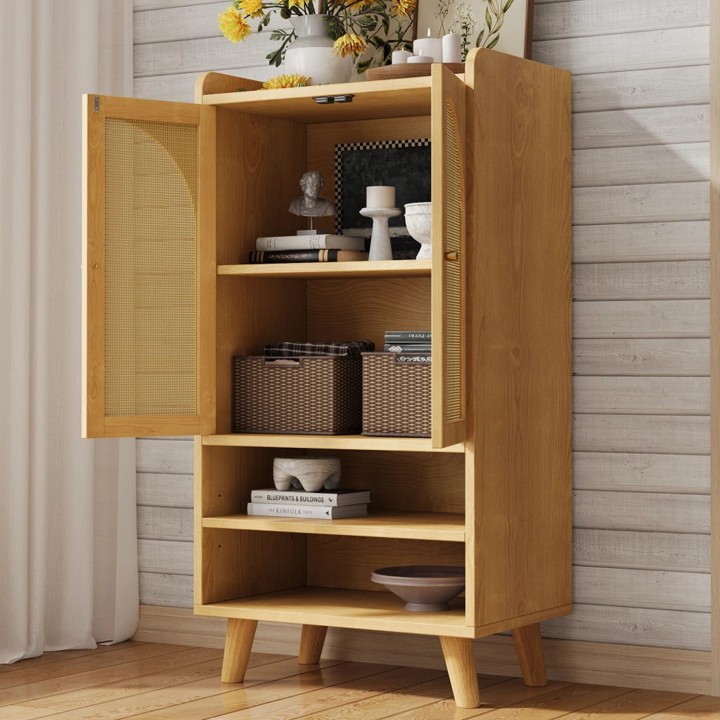 Mobile TV Rattan con 2 ante e 2 ripiani aperti - Zephmum- B60¡ÁT40¡ÁH121 cm grande capacit¨¤