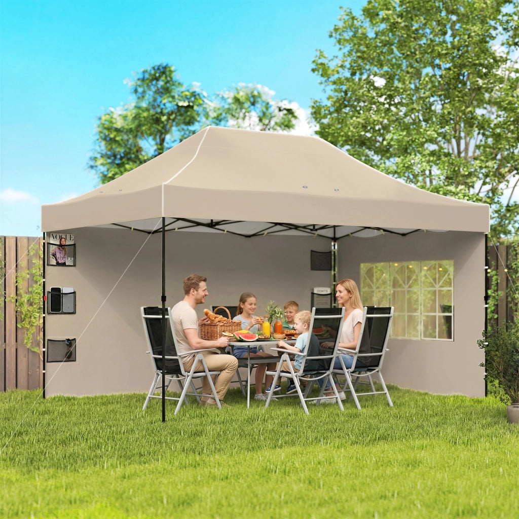 Gazebo Pieghevole con Pareti ¨C zephmum ¨C Marrone Sabbia 2.9x4.3 m