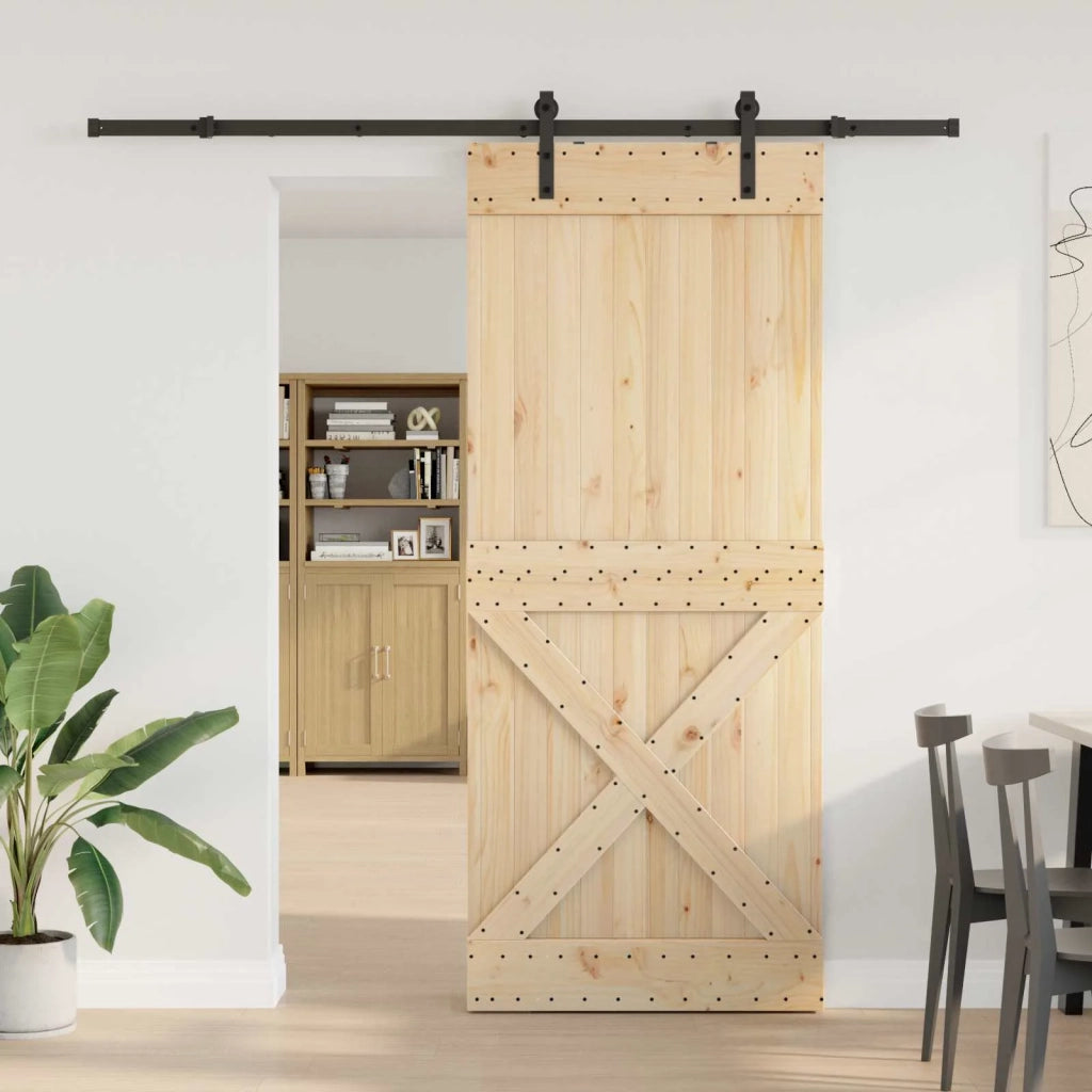 Porta scorrevole NARVIK Naturale e Nero 100 x 210 cm (213,5 cm)