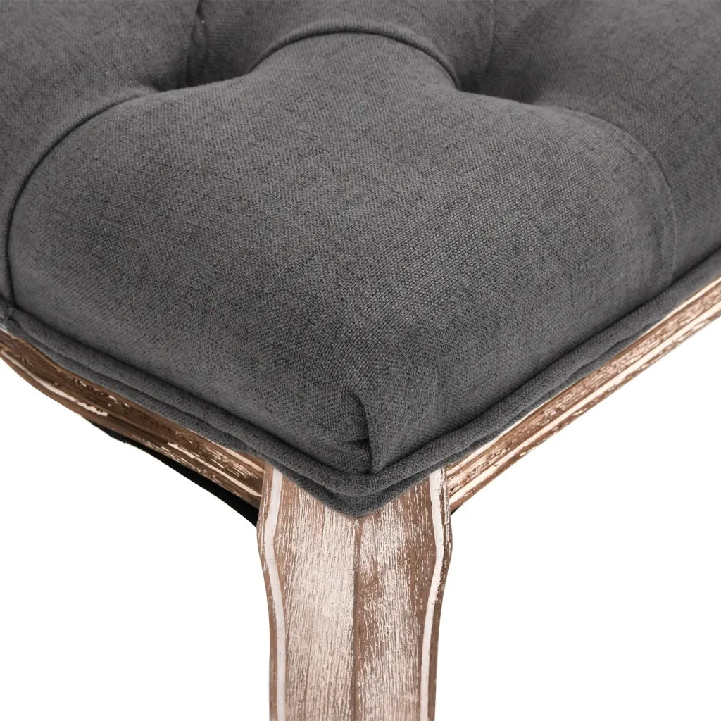 Panca in Lino e Legno Massello 110x38x48 cm Grigio Scuro