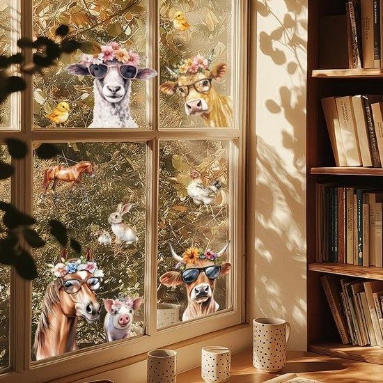 Decorazione per Finestre Doppia Facia Cavallo e Vacca Decorazione per Finestre con Adesivo Reciclabile Adesivo per Finestre Autoadesivo Decorazione Primavera Estate per Vetro Camera dei Bambini Bagno