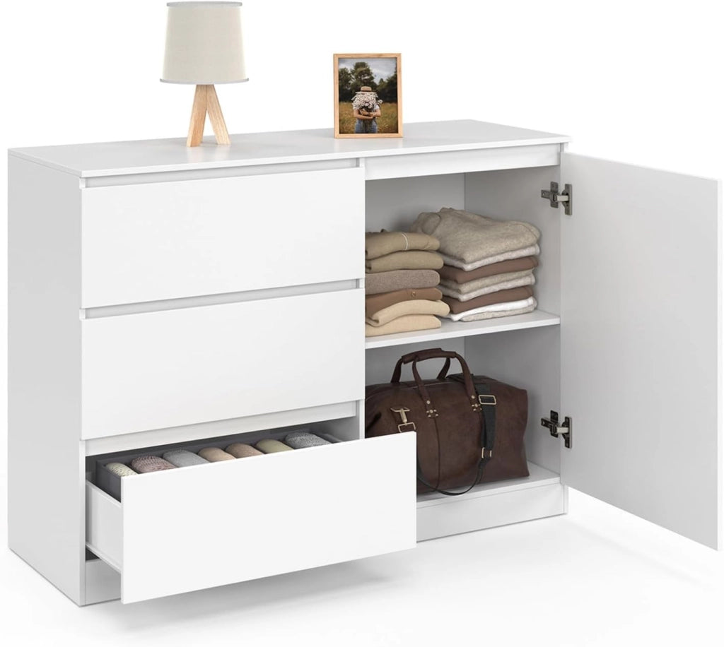 TOMI Cassettone a 3 cassetti + 1 anta 110 cm legno bianco