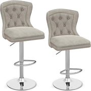 Set 2 Sgabelli da Bar in Velluto 97-117cm, Sedie Regolabili e Girevoli con Poggiapiedi, Schienali e Base in Metallo Elettroplaccata per Casa, Cucina, Pub e Ristorante (Grigio)
