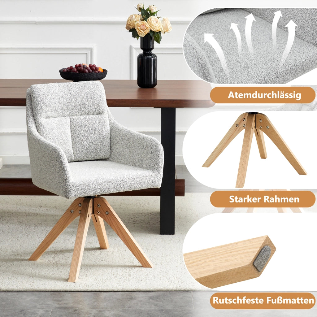 SEDIA Girevole Set da 2 pezzi 87 cm Tessuto grigio chiaro e legno massello
